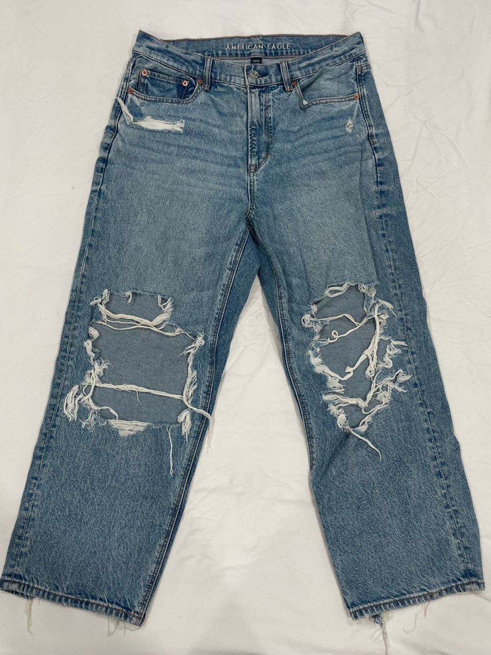 American Eagle Strigid Ripped Highest Waist Baggy Straight Jean